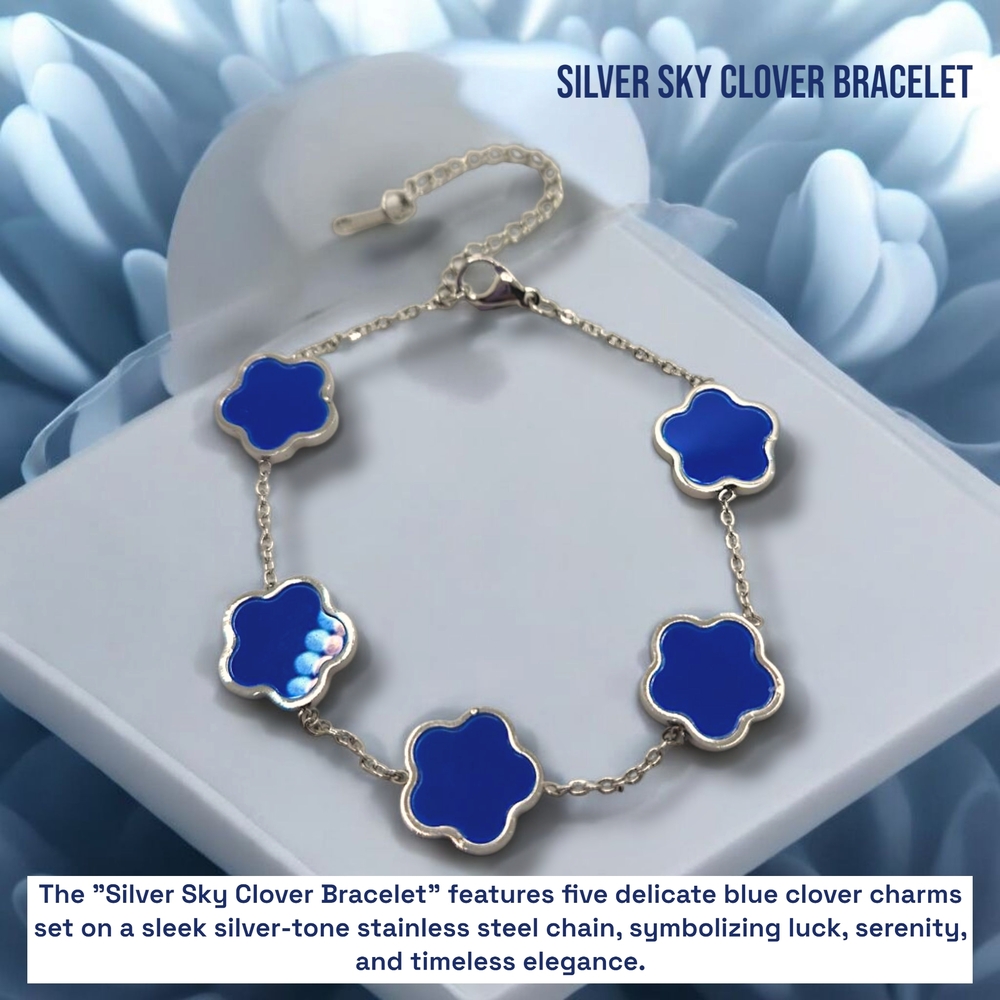 Silver Sky Clover Bracelet - Blue Charm Jewelry